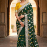 Majestic Green Bandhani Saree with Gota Patti Work