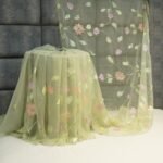 Pista Green Chiffon Saree with Floral Handprint & Handwork