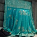 Sky Khaddi Upada Silk With Rich Pallu & Contrast Blouse