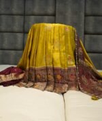 Mehndi Green Kattan Silk Saree With Mirror & Diamond Work