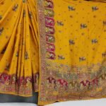 Golden Yellow Weaving Saree With Hand & Mirror Work