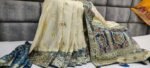 Exquisite Ivory & Teal Banarasi Silk Saree - Image 3
