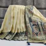 Exquisite Ivory & Teal Banarasi Silk Saree