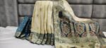 Exquisite Ivory & Teal Banarasi Silk Saree - Image 2