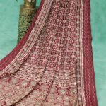 Elegant Ajrakh Silk Saree with Mirror & Aari Work