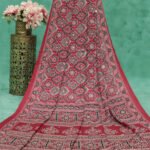 Elegant Ajrakh Print Saree with Mirror Work