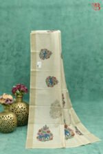Elegant Ivory Tussar Silk Madhubani Saree - Image 3