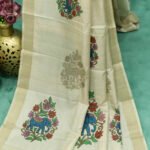 Elegant Ivory Tussar Silk Madhubani Saree