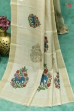 Elegant Ivory Tussar Silk Madhubani Saree