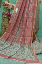 Elegant Kalamkari Print Linen Saree - Image 2