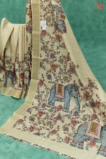 Artistic Kalamkari Elephant Print Silk Saree