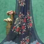 Handcrafted Mirror Work Linen Saree