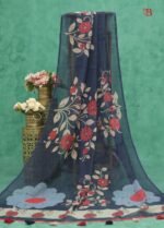 Handcrafted Mirror Work Linen Saree