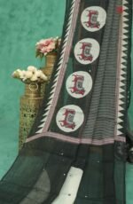 Handcrafted Mirror Work Linen Saree - Image 2