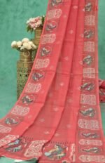Handcrafted Mirror Work Linen Saree - Image 2