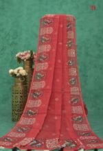 Handcrafted Mirror Work Linen Saree