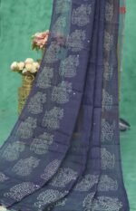 Handcrafted Mirror Work Linen Saree - Image 2