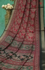 Traditional Ajrakh Print Mulmul Cotton Saree - Image 2