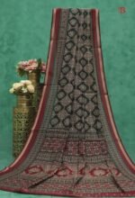 Traditional Ajrakh Print Mulmul Cotton Saree - Image 2