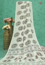 Handcrafted Mirror Work Linen Saree - Image 2