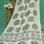 Handcrafted Mirror Work Linen Saree