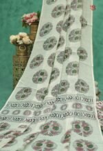 Handcrafted Mirror Work Linen Saree