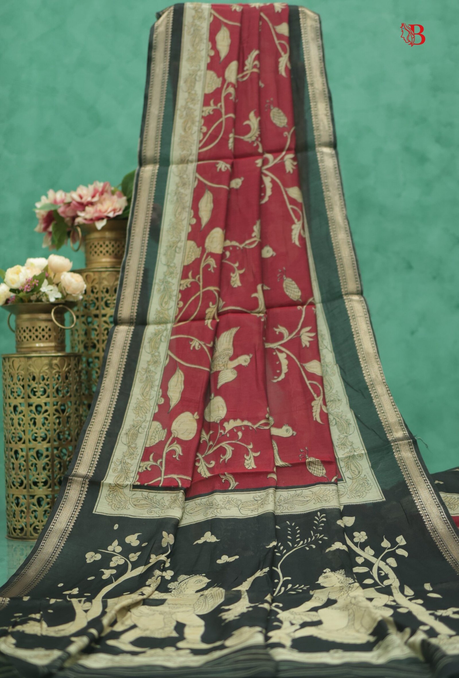 4F0A2657 Traditional Kalamkari Print Mulmul Cotton Saree - Image 1