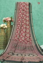Traditional Ajrakh Print Mulmul Cotton Saree - Image 2