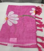 Elegant Floral Print Linen Saree - Image 2