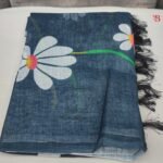 Elegant Floral Print Linen Saree