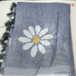 Elegant Floral Print Linen Saree