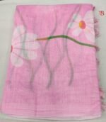 Elegant Floral Print Linen Saree - Image 2