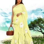 Elegant Floral Print Linen Saree
