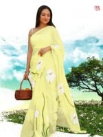 Elegant Floral Print Linen Saree