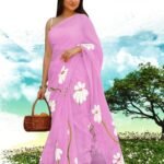 Elegant Floral Print Linen Saree