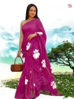 Elegant Floral Print Linen Saree