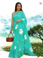 Elegant Floral Print Linen Saree