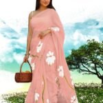 Elegant Floral Print Linen Saree