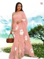Elegant Floral Print Linen Saree