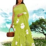Elegant Floral Print Linen Saree
