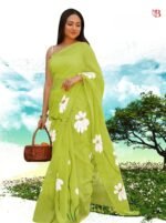 Elegant Floral Print Linen Saree