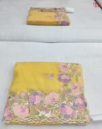 Delicate Floral Embroidered Chiffon Saree - Image 2