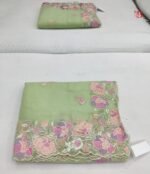 Delicate Floral Embroidered Chiffon Saree - Image 2