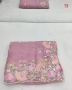 Delicate Floral Embroidered Chiffon Saree - Image 2