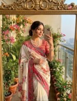 Elegant Floral Kalamkari Print Saree with Embroidered Border