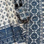 Traditional Ajrakh Print Saree with Hand Mirror Work