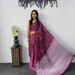 Traditional Bandhani Print Silk Saree with Mirror Work & Ajrakh Paluu