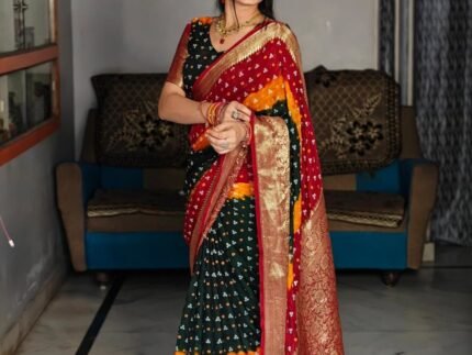 Traditional Bandhani Silk Saree with Zari Pallu