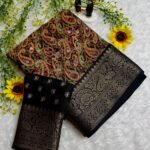 Traditional Kalamkari Print Silk Saree with Mirror Work & Zari Border