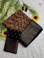 Traditional Kalamkari Print Silk Saree with Mirror Work & Zari Border